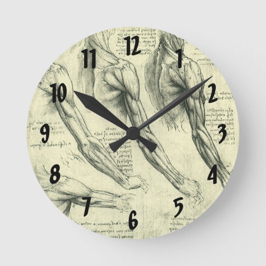 レオナルド・ダ・ヴィンチの腕と肩の構造 ラウンド壁時計 (正面)