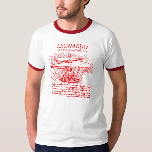 レオナルド・ダ・ヴィンチの赤いヘリコプター Tシャツ (正面)