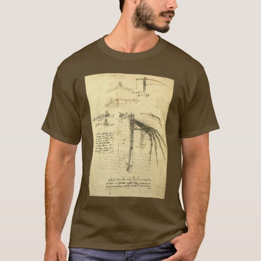 レオナルド・ダ・ヴィンチの飛行機械の翼のスケッチ Tシャツ (正面)