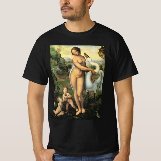 レオナルド・ダ・ヴィンチの『レダと白鳥』 Tシャツ (正面)