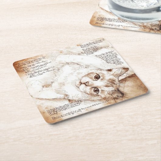 レオナルド・ダ・ヴィンチ猫のスケッチのコースター スクエアペーパーコースター (アングル)