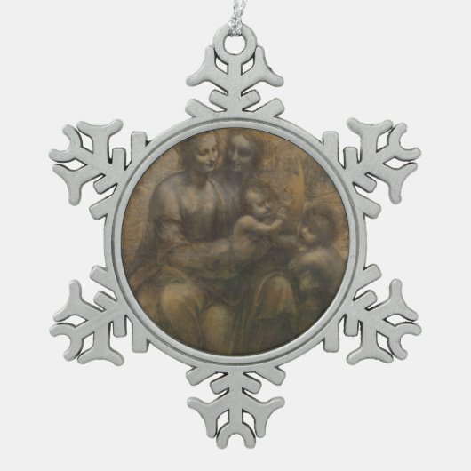 レオナルド・ダ・ヴィンチ著セントアンナを持つヴァージンそして子供 スノーフレークピューターオーナメント (正面)