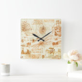 レオナルド・ダ・ヴィンチ著技術的なスケッチ及びスケッチ スクエア壁時計 (ホーム)