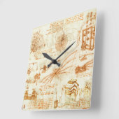 レオナルド・ダ・ヴィンチ著技術的なスケッチ及びスケッチ スクエア壁時計 (傾斜)