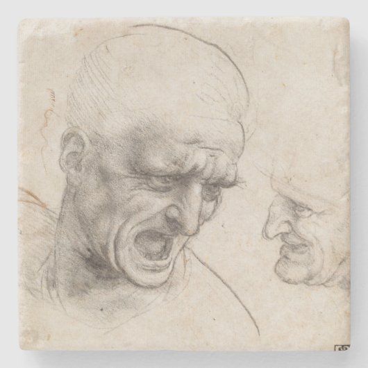 レオナルド・ダ・ヴィンチ著2つの戦士の頭部の勉強 ストーンコースター (正面)