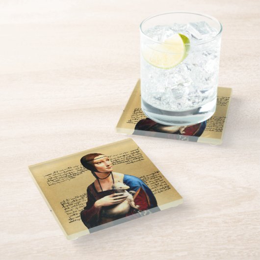 レオナルド・ダ・ヴィンチ・レディとエルミン ガラスコースター (アングル)