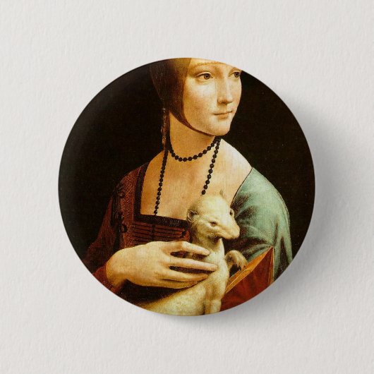 レオナルド・ダ・ヴィンチc. 1490年著Ermineを持つ女性 缶バッジ (正面)