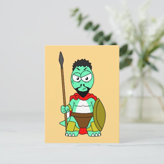 レオニダスの服を着たティラノサウルスレックス。 ポストカード (スタンド正面)