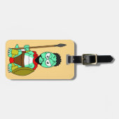 レオニダスの服を着たティラノサウルスレックス。 ラゲッジタグ (正面横)