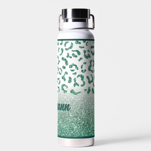 レオパドグリーングリッターアニマルプリント名前をカスタムする ウォーターボトル (背面)
