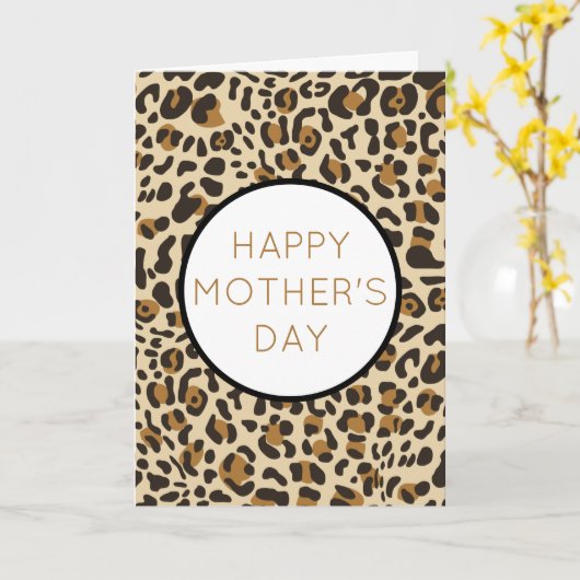 レオパドジャガーアニマルプリントマザーズデイホリデイ カード (黄色い花)