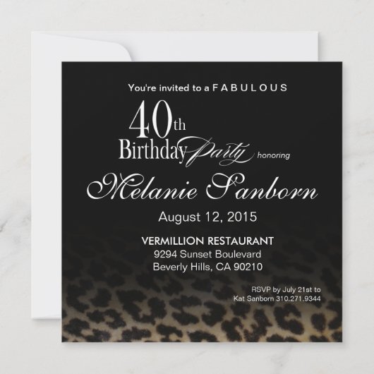 レオパファンキーード·スティレット40歳誕生日黒 招待状 (裏面)