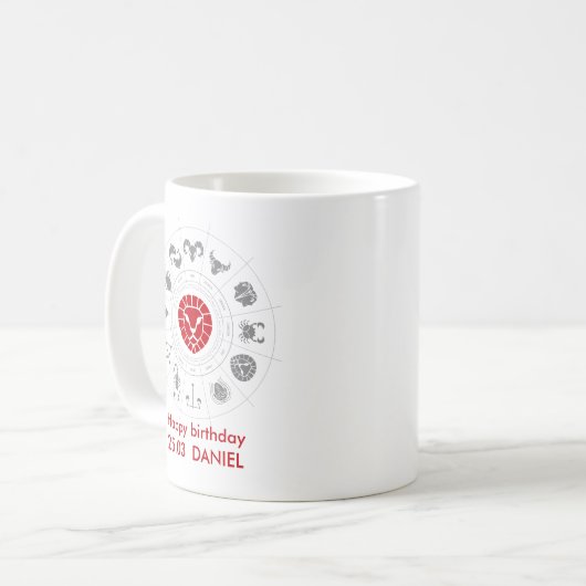 レオパーソナライズされた〔占星術の〕十二宮図誕生日ギフト コーヒーマグカップ (正面左)