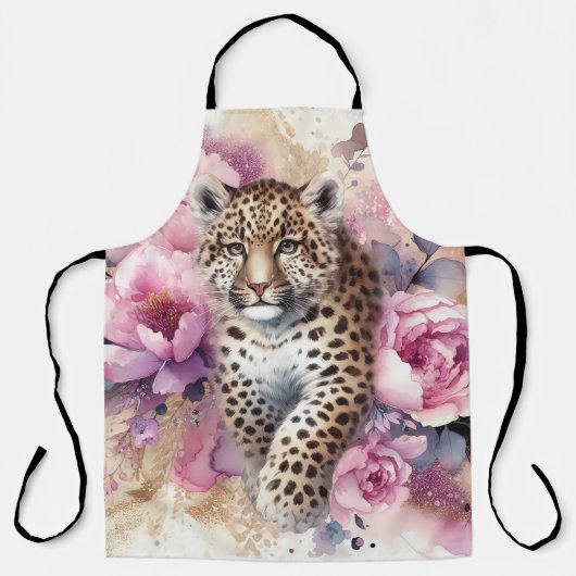 レオパードかわいい&バラエプロン エプロン (正面)