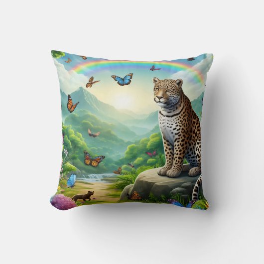 レオパードのエレガンス:ジャングルエスケープカラフルン クッション (正面)