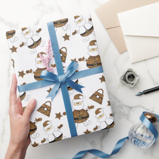 レオパードのサンタ財布の星模様（白） ラッピングペーパー (ギフト)