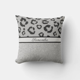 レオパードアニマルプリントチーターグリッターシルバー クッション