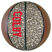 レオパードアニマルプリントニュートラルズレッド名前をカスタムするバスク バスケットボール (縦)