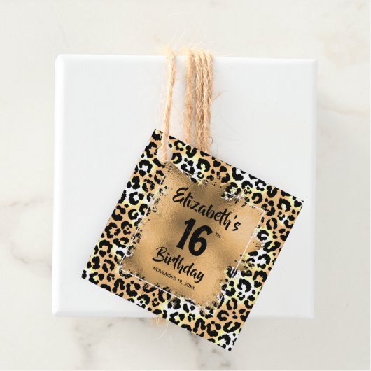 レオパードアニマルプリント16誕生日 パーソナライズされた フェイバータグ (インサイチュ)