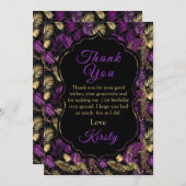 レオパードサファリパーム葉ズパープル金ゴールド誕生日 サンキューカード (正面/裏面)