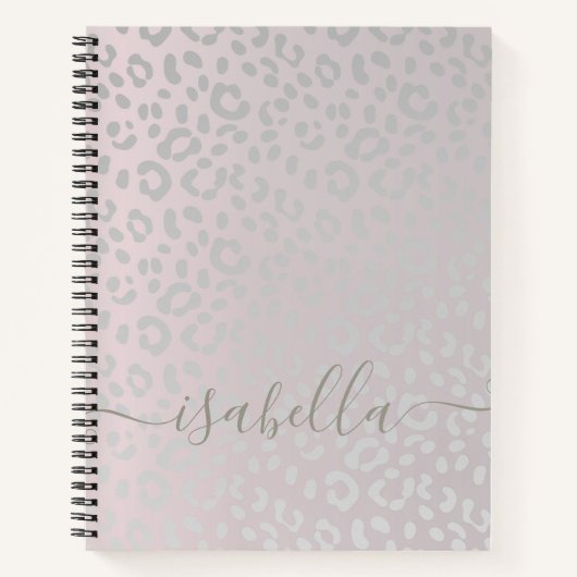 レオパードスキンインシルバーグリッターオン赤面勾配 ノートブック (正面)