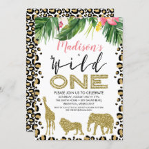 レオパードスキンワイルドワン誕生日招待状