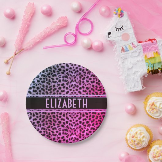 レオパードスポットスキンプリントパーソナライズされた|ピンク ペーパープレート (パーティー)
