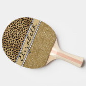 レオパードスポット金ゴールドグリッターラインストーンフォトプリント 卓球ラケット (横)