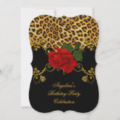 レオパードバラレッドブラック金ゴールドバースデーパーティー2 招待状 (正面)