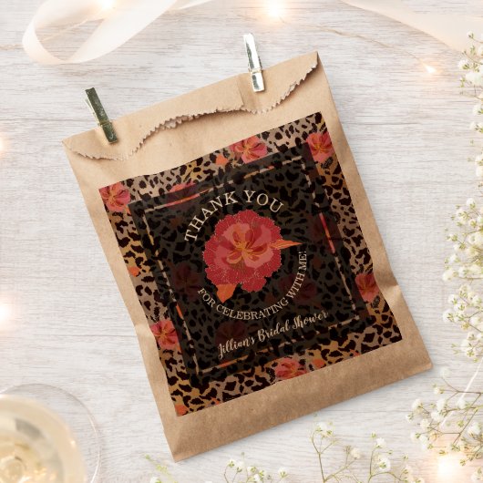 レオパードフローラブライダルシャワーありがとう フェイバーバッグ (クリップ留めされた状態)