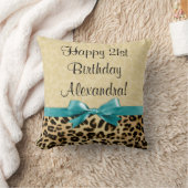 レオパードプリントアクアブルーボウガールズウーメン誕生日 クッション (ブランケット)