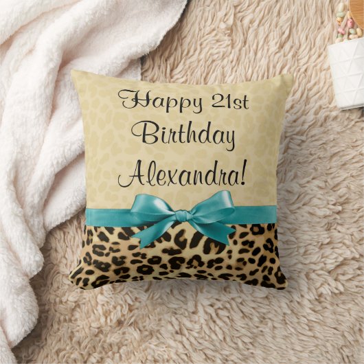レオパードプリントアクアブルーボウガールズウーメン誕生日 クッション (ブランケット)