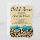 レオパードプリントアクアブルーボウブライダルシャワー 招待状 (正面)