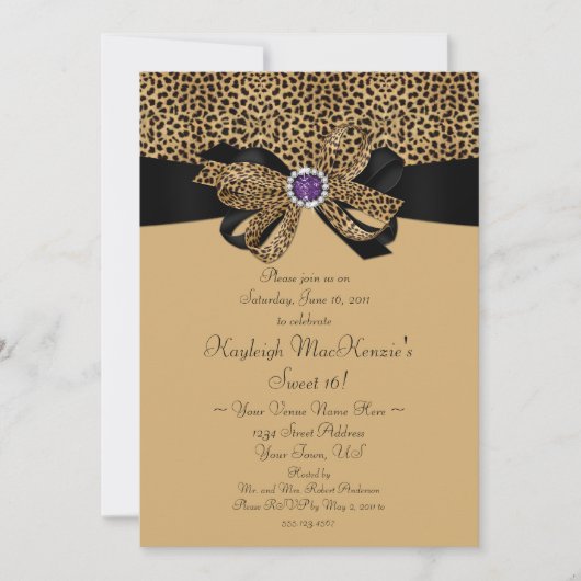 レオパードプリントパープル宝石ダイヤモンドスイート16インビ 招待状 (正面)