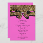 レオパードプリントピンク宝石ダイヤモンドスイート16 招待状 (正面/裏面)