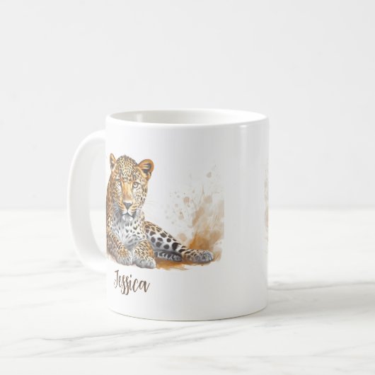 レオパードポートレートサファリパーソナライズされた動物の名前 コーヒーマグカップ (正面左)