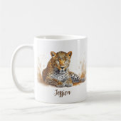 レオパードポートレートサファリパーソナライズされた動物の名前 コーヒーマグカップ (左)