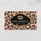 レオパードメイクアップアーティストモダン金ゴールドリップサロン 名刺 (正面)