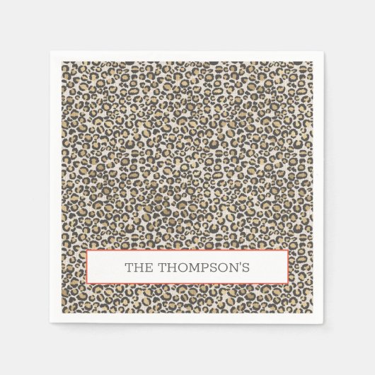 レオパードリネンモノグラムシックサファリアニマルプリント スタンダードカクテルナプキン (正面)