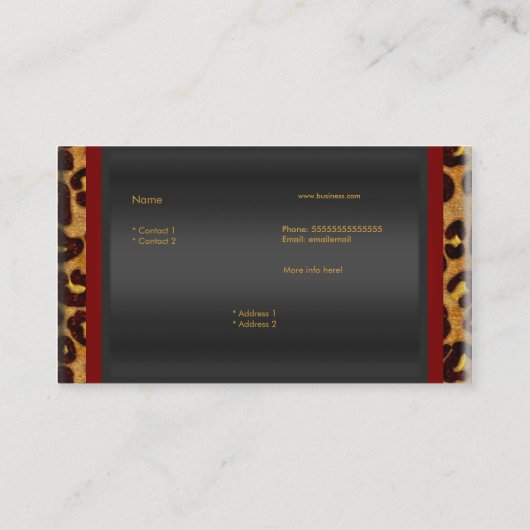 レオパードレッドブラック金ゴールドエレガントブティック6 名刺 (裏面)