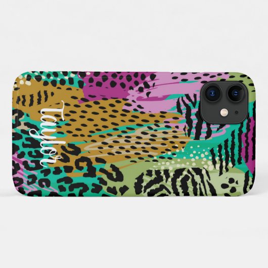 レオパード動物カラフルプリントパーソナライズされた名 Case-Mate iPhoneケース (裏面(横))