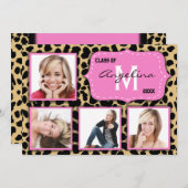 レオパード印刷とピンクアクセントパーティー写真招待状 招待状 (正面/裏面)