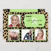 レオパード印刷とミントアクセントパーティー写真招待状 招待状 (正面/裏面)