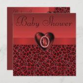 レオパード印刷と印刷されたきらきら光るハートベビーシャワー 招待状 (正面/裏面)