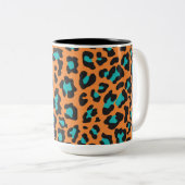 レオパード印刷オレンジ、ブラック、アクア ツートーンマグカップ (正面右)
