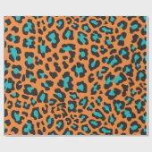 レオパード印刷オレンジ、黒、アクア ラッピングペーパー (フラット)