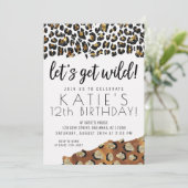 レオパード印刷レッツワイルド金ゴールドグリッター誕生日 招待状 (スタンド正面)