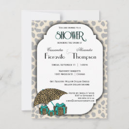 レオパード印刷及びティール（緑がかった色）アクセントシャワー招待状 招待状