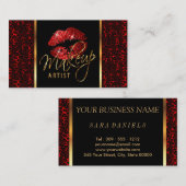 レオパード柄のメイクアップアーティスト/赤い唇 予約カード (正面/裏面)