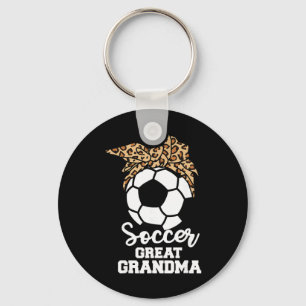 レオパード柄サッカー好きなおばあちゃんのためのおもしろTシャツ キーホルダー